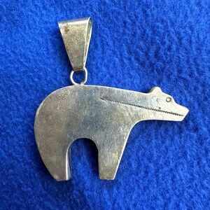 Vintage Navajo Large Sterling‎ Silver Bear Necklace Pendant Signed Anthony B